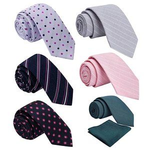 Mens 7 Piece Cotton Skinny Neckties Pocket Square